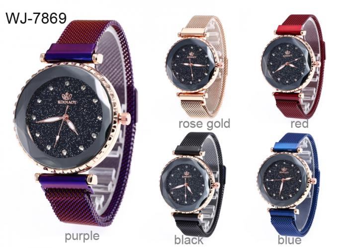 WJ-8457 แฟชั่นสมาร์ทผู้หญิงประกันคุณภาพสีม่วงแม่เหล็กสายนาฬิกาสแตนเลสสตีลนาฬิกา
